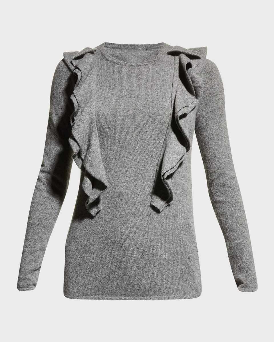 Crewneck Ruffle-Trim Cashmere Sweater